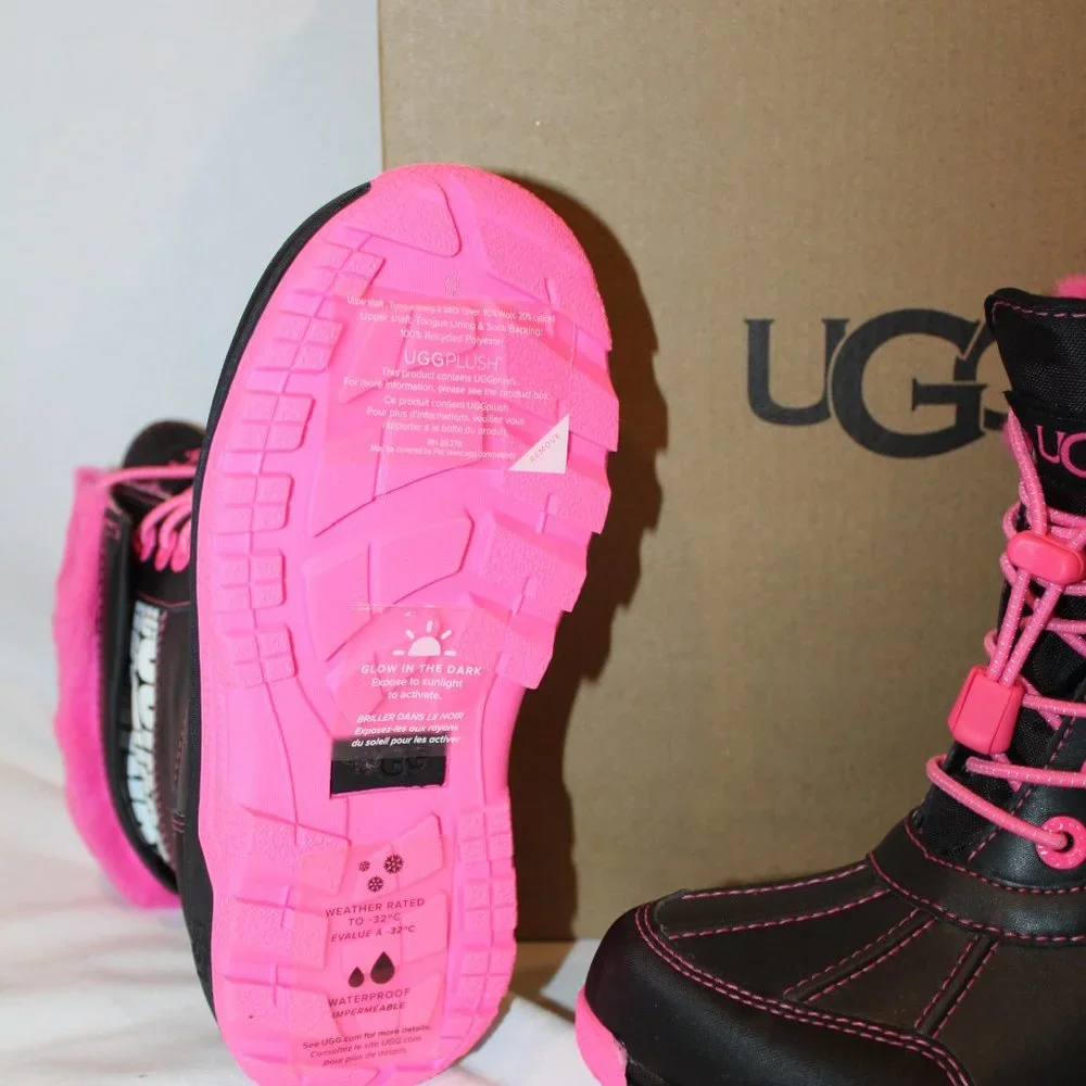 NIB UGG BUTTE WATERPROOF LEATHER‎ SHEARLING LINED WINTER ANKLE BOOTS BLACK PINK